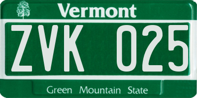 VT license plate ZVK025