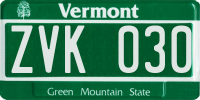 VT license plate ZVK030