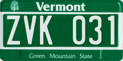 VT license plate ZVK031