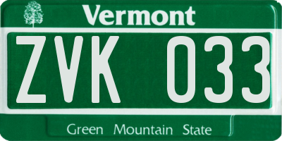 VT license plate ZVK033