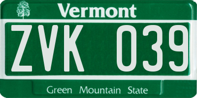 VT license plate ZVK039