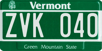 VT license plate ZVK040
