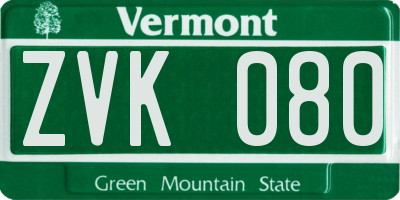 VT license plate ZVK080