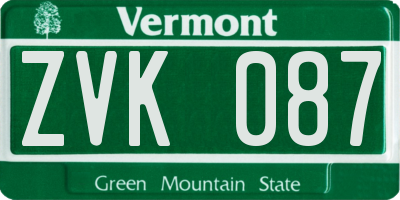 VT license plate ZVK087