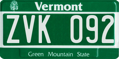 VT license plate ZVK092