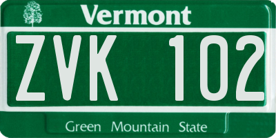 VT license plate ZVK102