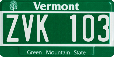 VT license plate ZVK103