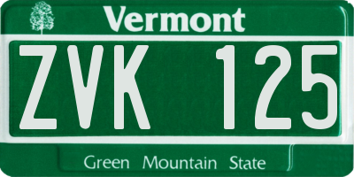 VT license plate ZVK125