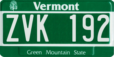 VT license plate ZVK192