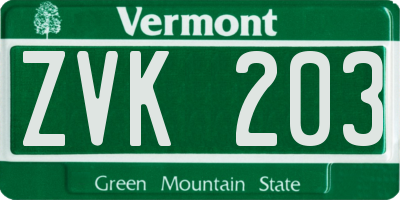 VT license plate ZVK203