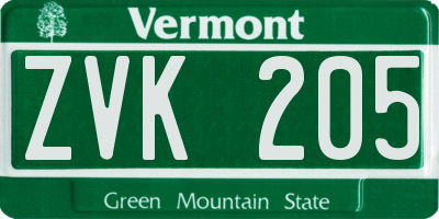 VT license plate ZVK205