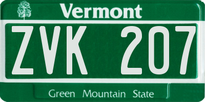 VT license plate ZVK207
