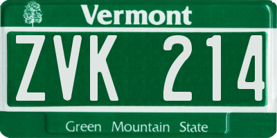 VT license plate ZVK214