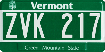 VT license plate ZVK217
