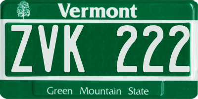 VT license plate ZVK222