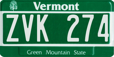 VT license plate ZVK274