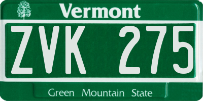 VT license plate ZVK275