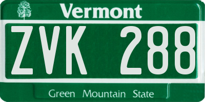 VT license plate ZVK288