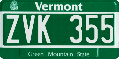 VT license plate ZVK355