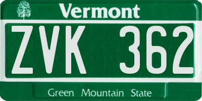 VT license plate ZVK362