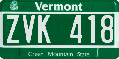 VT license plate ZVK418