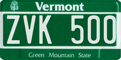 VT license plate ZVK500