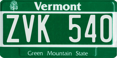 VT license plate ZVK540