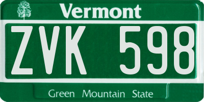 VT license plate ZVK598