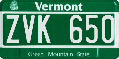 VT license plate ZVK650