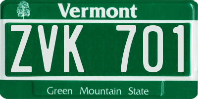 VT license plate ZVK701