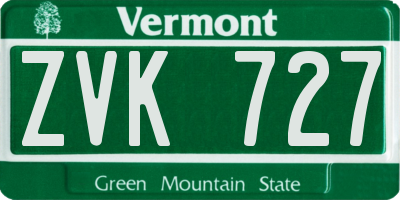 VT license plate ZVK727