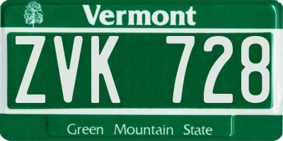 VT license plate ZVK728