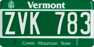 VT license plate ZVK783