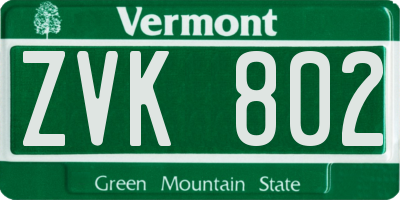 VT license plate ZVK802
