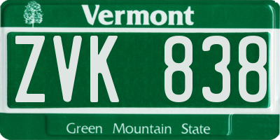 VT license plate ZVK838