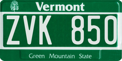 VT license plate ZVK850