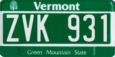VT license plate ZVK931