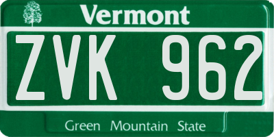 VT license plate ZVK962