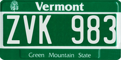 VT license plate ZVK983