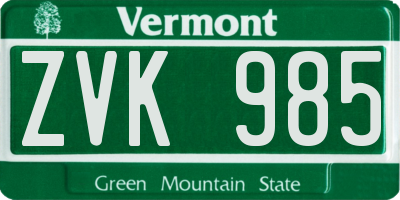 VT license plate ZVK985