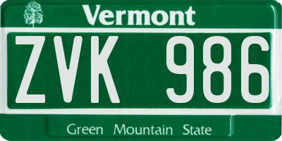 VT license plate ZVK986