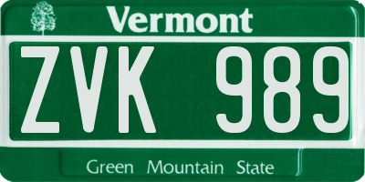 VT license plate ZVK989