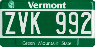 VT license plate ZVK992