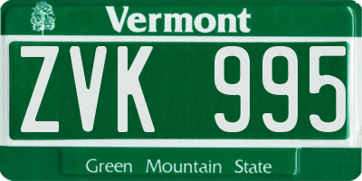 VT license plate ZVK995