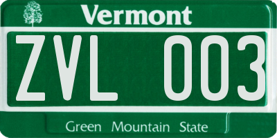 VT license plate ZVL003