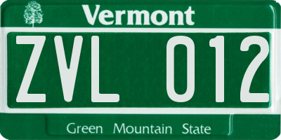 VT license plate ZVL012