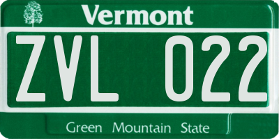 VT license plate ZVL022