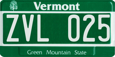 VT license plate ZVL025