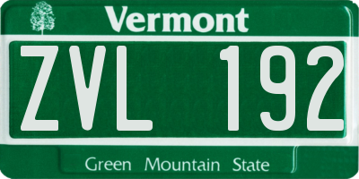 VT license plate ZVL192