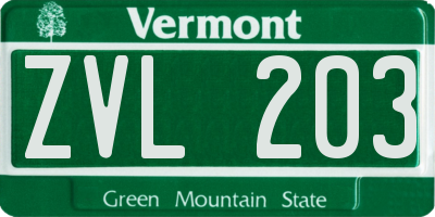 VT license plate ZVL203